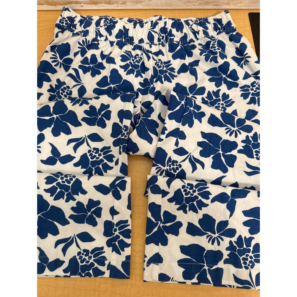 Style & Co Petite Blue White Floral Elastic Waist Straight Leg Pants PM